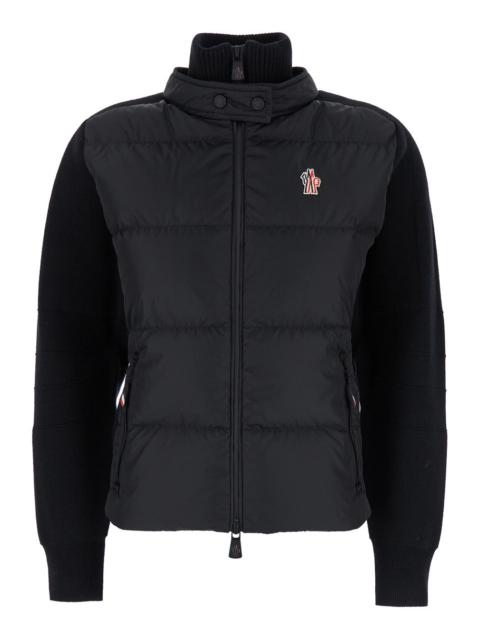 Moncler Grenoble Women Black Turtleneck Cardigna With Logo Application In Tech Fabric Woman