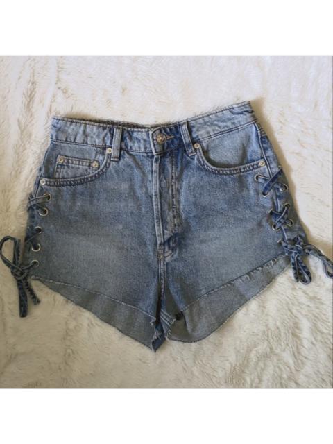 Other Designers H&M DIVIDED Cutoff Lace-up Denim Button Fly High Waist Shorts US 4 Euro 26 EUC