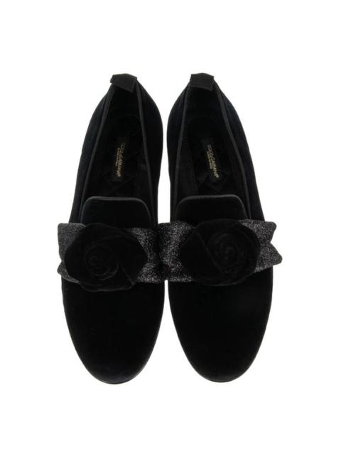 Dolce & Gabbana Bow Velvet Ballet Flats Loafer YOUNG QUEEN Black 39 US 9 09360