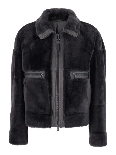 Brunello Cucinelli Brunello Cucinelli Women Grey Shearling Jacket With Two Front Welt Pockets With Zip In Fur Woman