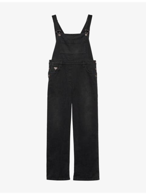 Prada Faded-wash loose-fit denim dungarees