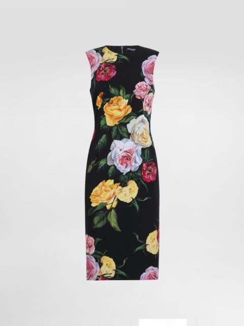Dolce & Gabbana Charmeuse calf-length sheath dress with peony and rose print