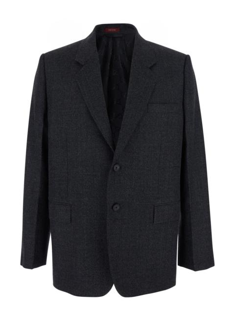 GUCCI Gucci Men Grey Single-Breasted Jacket With Notched Revers In Wool Man