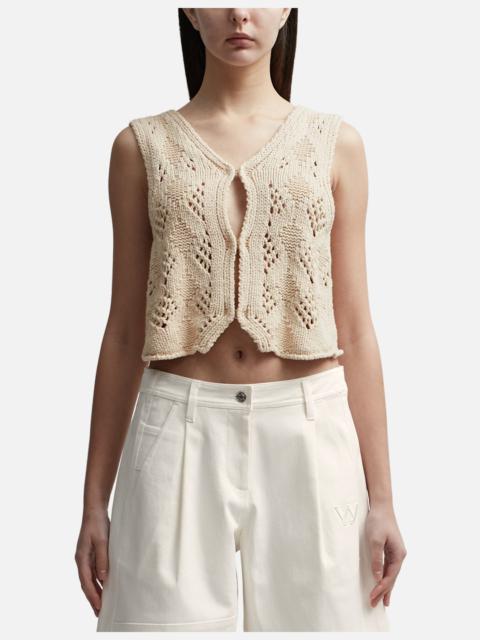 OPEN YY ARGYLE POINTELLE KNIT VEST