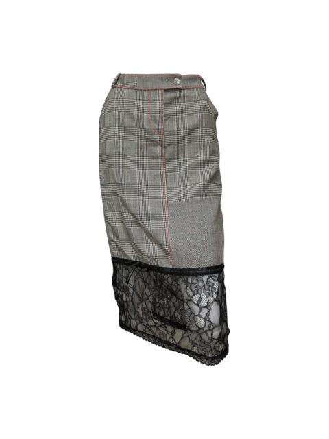 Dior CHRISTIAN DIOR Spring Summer 2005 Houndstooth Print Lace Trim Midi Skirt