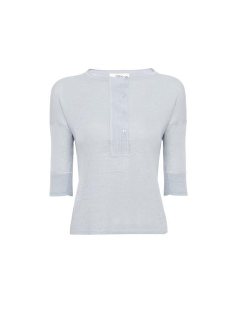 Chloé SHORT-SLEEVE HENLEY SHIRT IN LINEN & SILK KNIT