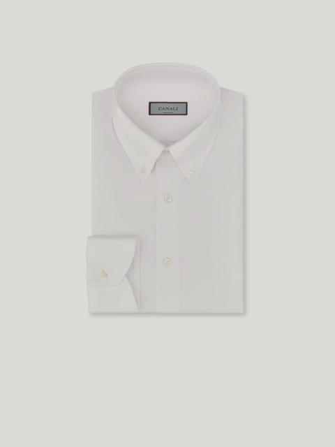 Canali WHITE COTTON TWILL SHIRT WITH BUTTON-DOWN COLLAR