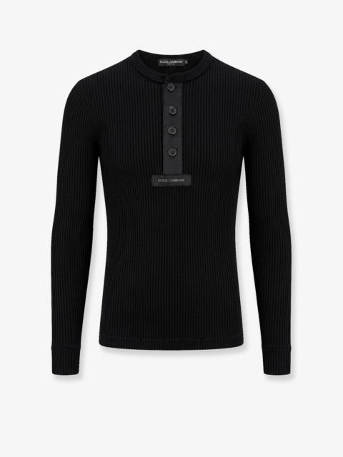 Dolce & Gabbana Dolce & Gabbana Men Ribbed Cotton Sweater With Metal Logo On The Front