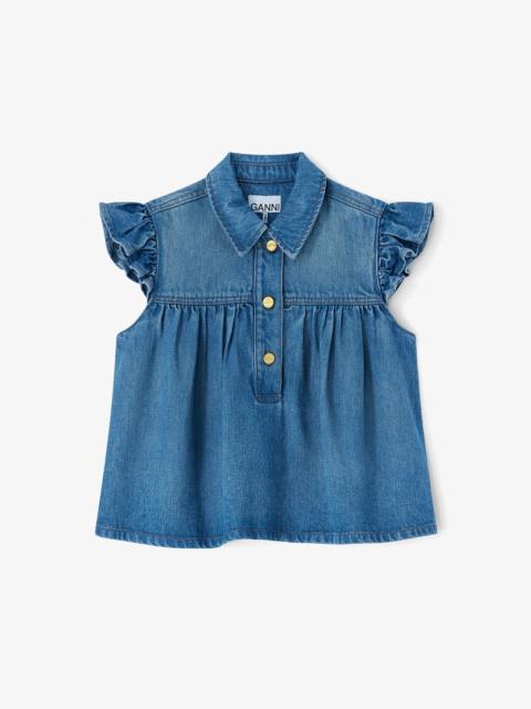 GANNI DENIM RUFFLE TOP