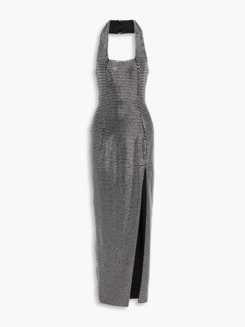 AREA Crystal-embellished stretch-jersey halterneck gown