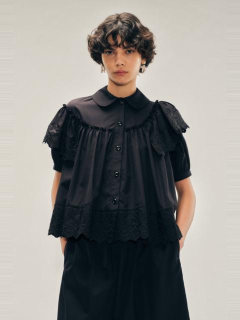 Simone Rocha Cropped Puff Sleeve Ruffle Frill Trim Shirt