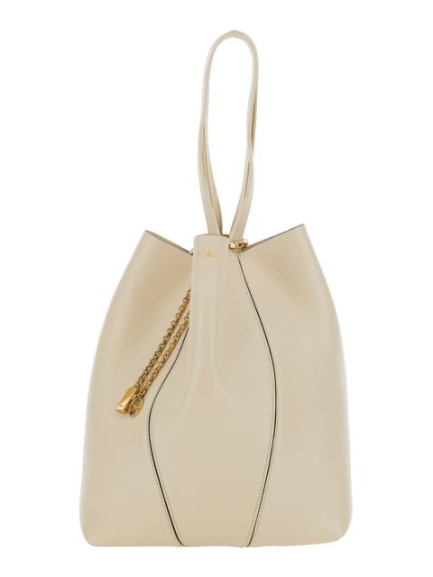Chloé Chloé Women 'Spin' Beige Shoulder Bag With Metal Logo Medals In Grained Leather Woman