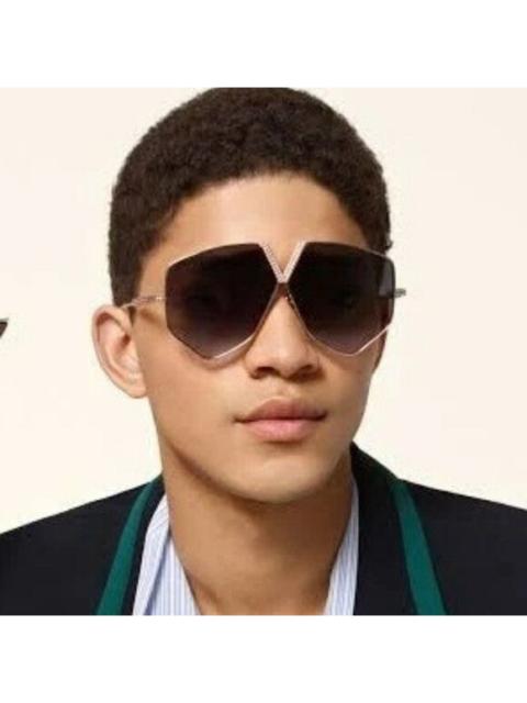 Valentino Valentino Men Sunglasses Titanium Gold Grey Oversized Aviator V - HEXAGON