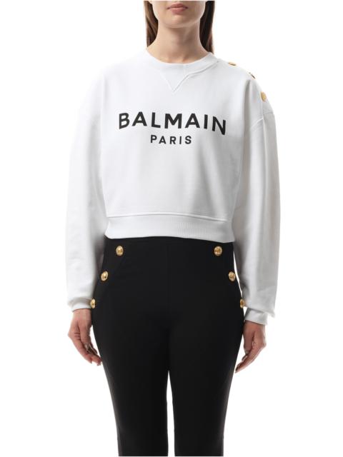 Balmain 3 Button Balmain Printed Sweatshirt in White/Black