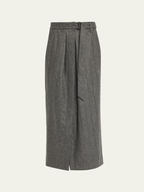 Brunello Cucinelli Monili Pinstripe Wool Flannel Wrap Midi Skirt