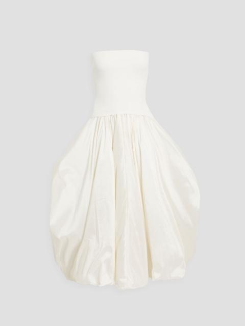 SIMKHAI Izzy strapless stretch knit-paneled taffeta midi dress