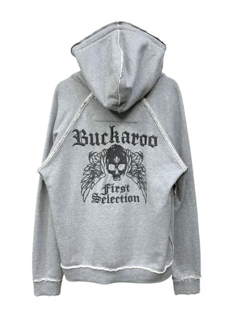 Other Designers RARE💀Buckaroo Punk Skull Embroidery Raw Hem Zip Hoodie Grey