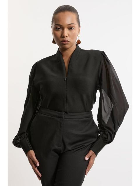 KAREN MILLEN Plus Size Bandage Figure Form Zip Detail Chiffon Sleeve Knit Top