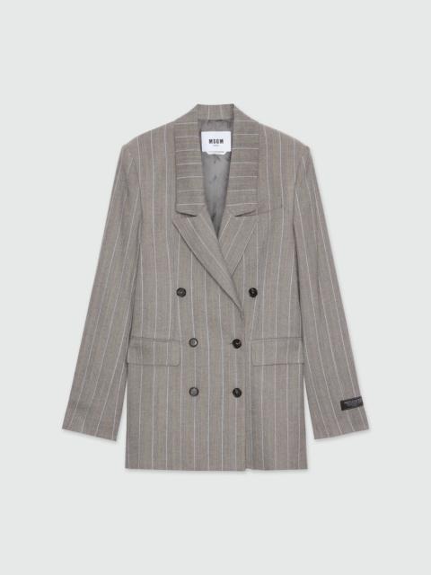 MSGM Double-breasted grey melange jacket in lightweight chevron pinstripe wool