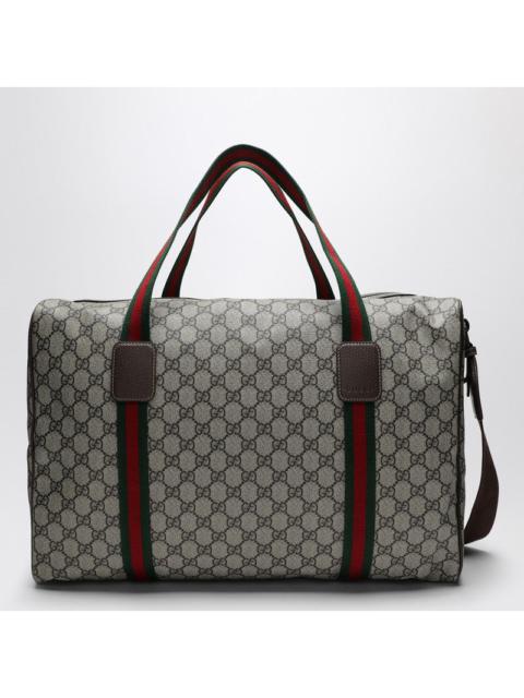 Gucci Medium Duffle Bag With Web Detail In Beige And Ebony Gg Fabric Men
