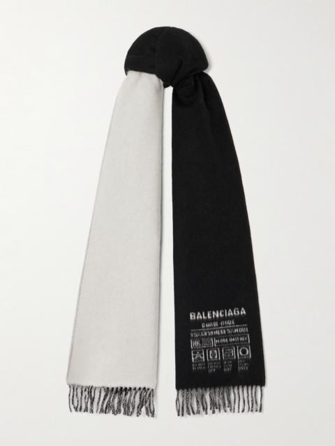 BALENCIAGA Fringed Two-tone Cashmere And Wool-blend Jacquard Scarf