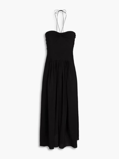 Other Designers Shirred woven halterneck midi dress