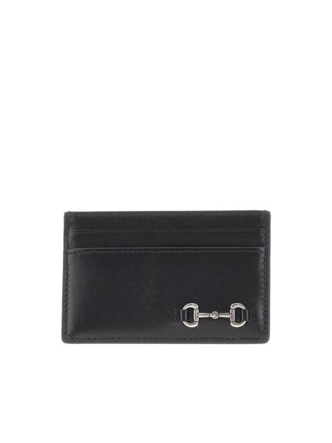 GUCCI Gucci Leather Cardholder with Horsebit Detail Black