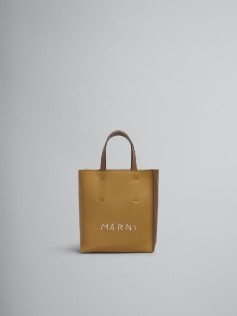 MUSEO SOFT MINI BAG IN BROWN COLOUR-BLOCK LEATHER WITH MARNI MENDING