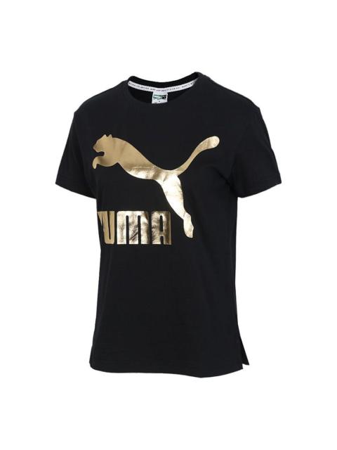 PUMA (WMNS) PUMA Classics Logo Short Sleeve TEE Black/Gold 579406-83