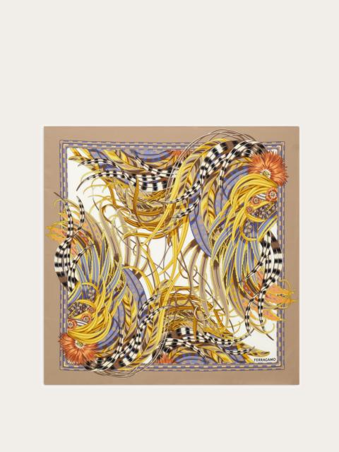 FERRAGAMO Rooster print silk scarf