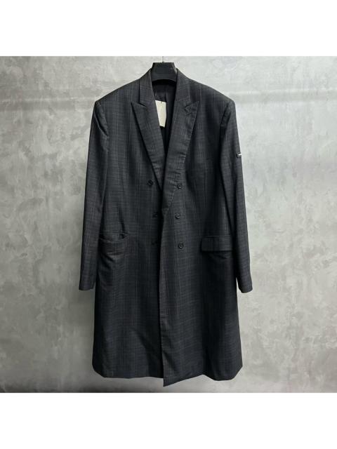 BALENCIAGA Balenciaga Grey Pinstripe Coat with Embroidered Logo