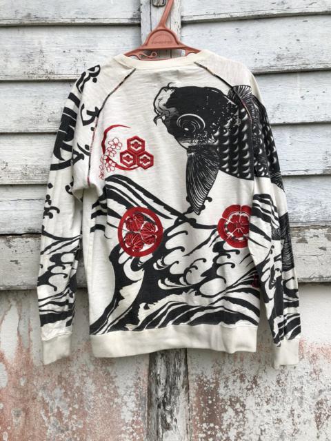 Japanese Brand - Karakuri Tamashi Koi Overprint Embroidery Emblem Sweatshirt