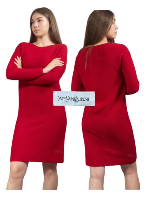 SAINT LAURENT VINTAGE YVES SAINT LAURENT RED WOOL STRAIT MIDI DRESS