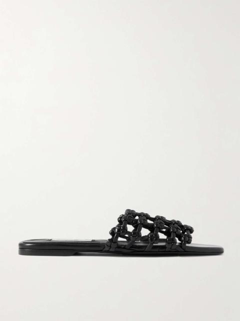Woven leather slides Black