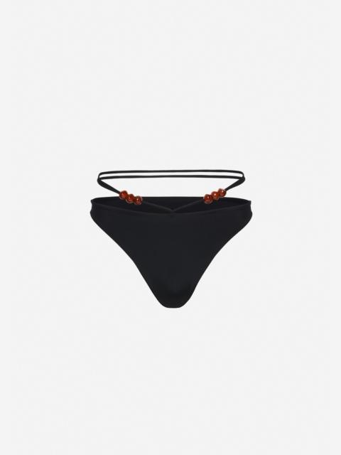 MAGDA BUTRYM Strappy swim briefs with beads in black