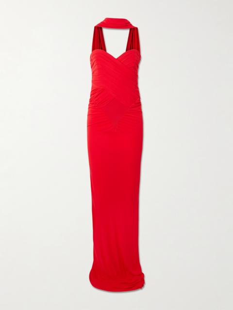 THE NEW ARRIVALS ILKYAZ OZEL Samsara Gathered Jersey Halterneck Gown