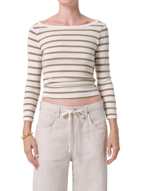 Citizens of Humanity Citizens of Humanity Stripe Boat Neck Long Sleeve Rib T-Shirt in Ginger Stripe at Nordstrom