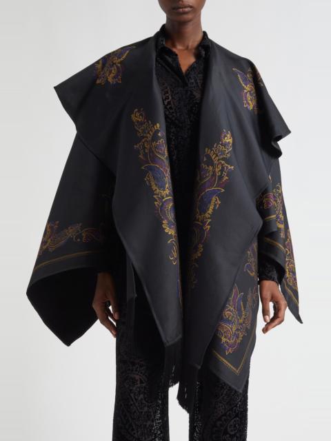Etro Etro Paisley Cape with Attached Scarf Detail in Printed Black Base at Nordstrom