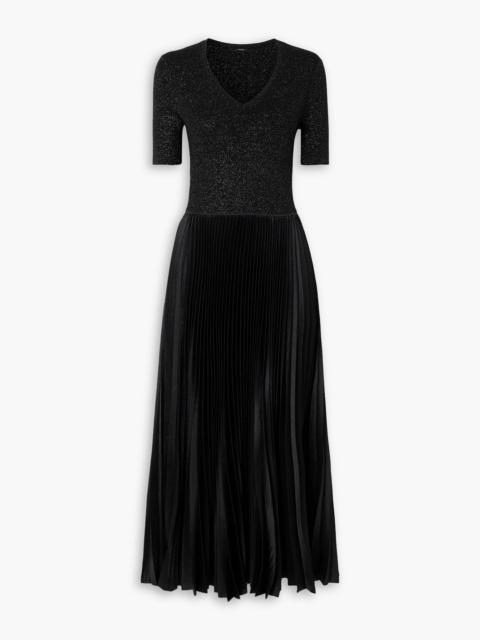 JOSEPH Domat metallic merino wool-blend and pleated satin dress