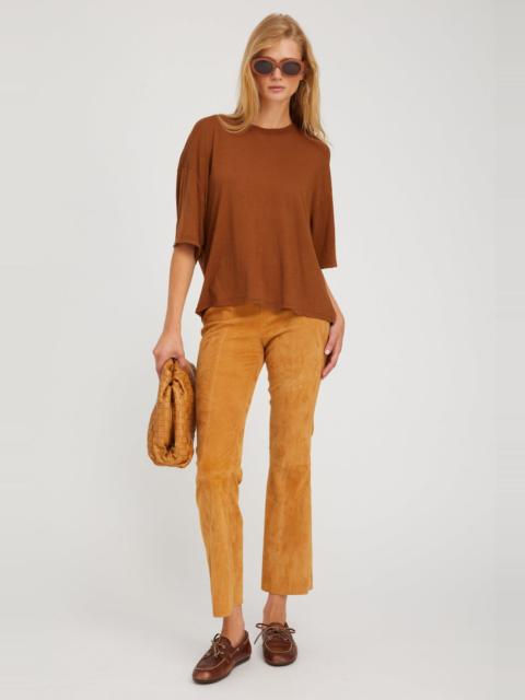 SPRWMN NUTMEG SUEDE ANKLE FLARE PANTS WITH PRINCESS SEAMS
