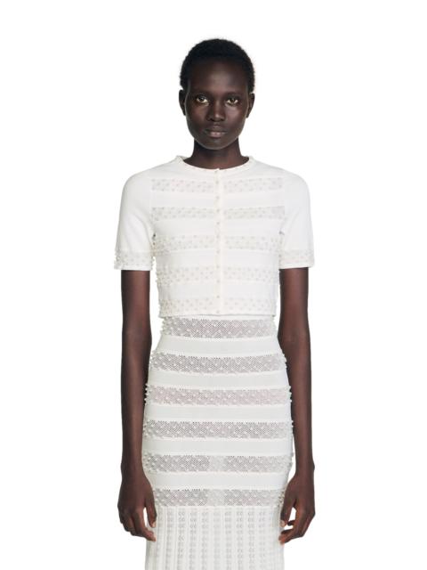 Sandro SANDRO Cropped beaded cardigan in Ecru at Nordstrom
