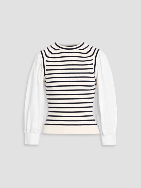 DEREK LAM 10 CROSBY Tirza poplin-paneled striped ribbed wool-blend top