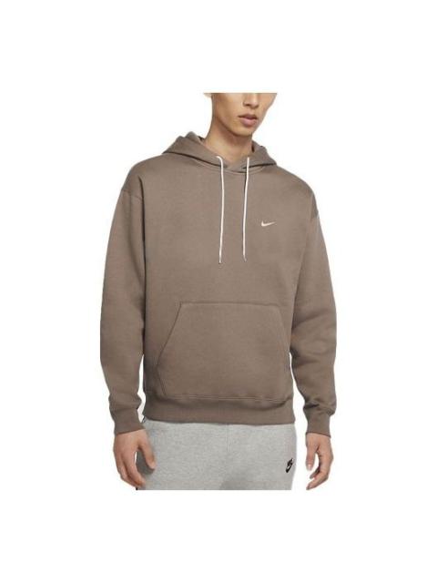 Men's Nike Logo Embroidered Solid Color Fleece Lined Casual Pullover Brown DA0316-040