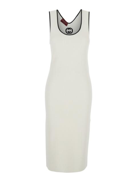GUCCI Gucci Women White Long Dress With Round Neck And Gg Embroidery On The Rear In Viscose Blend Woman