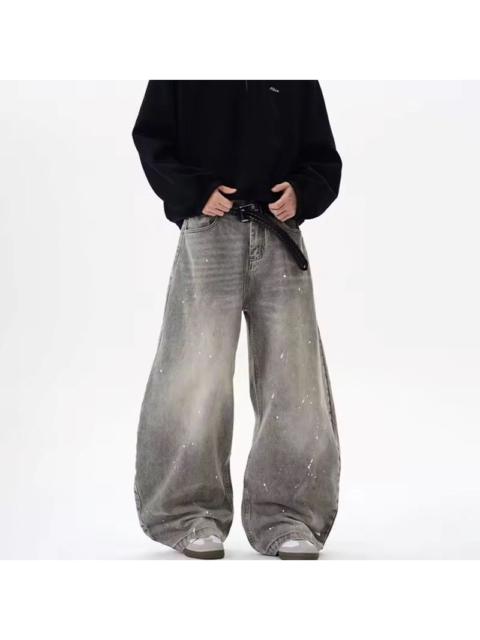 Other Designers Wide Leg Baggy Jeans with Paint Splatter Detail