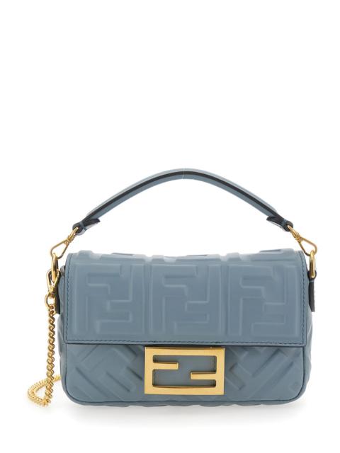 FENDI Fendi Women 'Baguette' Blue Handbag With Chain-Link Removable Shoulder Strap And All-Over Embossed F