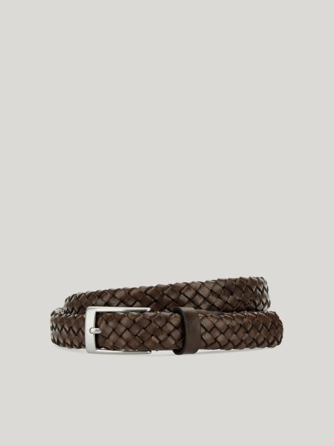 Canali TUBULAR BRAIDED LEATHER BELT IN MUD COLOR