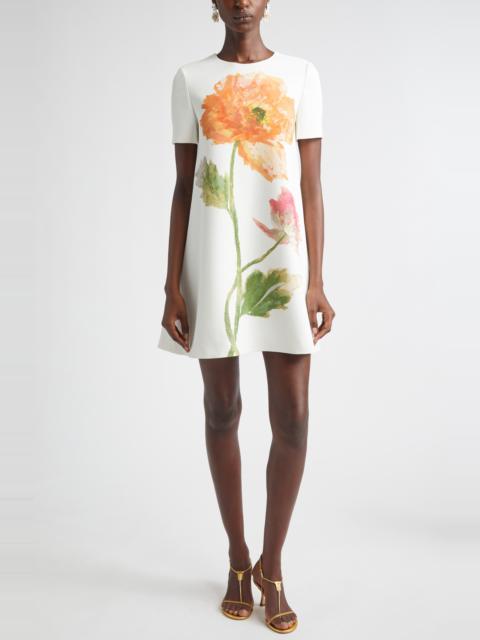 CAROLINA HERRERA Carolina Herrera Poppy Print Stretch Crepe A-Line Minidress in White Multi at Nordstrom