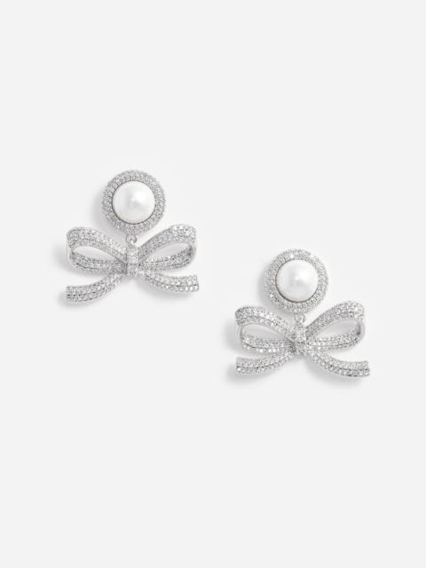 self-portrait Silver Pearl Bow Drop Earrings