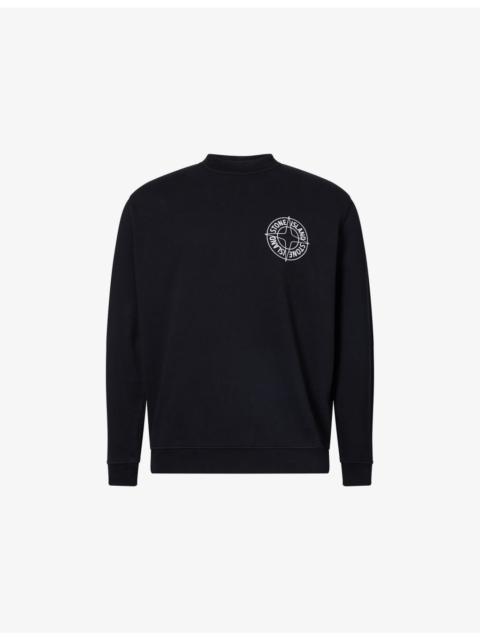 Stone Island Compass-Print Crewneck Cotton-Jersey Sweatshirt